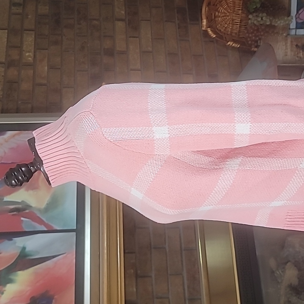 Pink and white mock neck sweater ribbed flare sleeves no tags see measurements - Picture 4 of 14